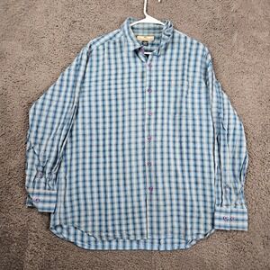 Tommy Bahama XL Shirt Mens Plaid Button Up Blue‎ Tencel Lyocell Long Sleeve